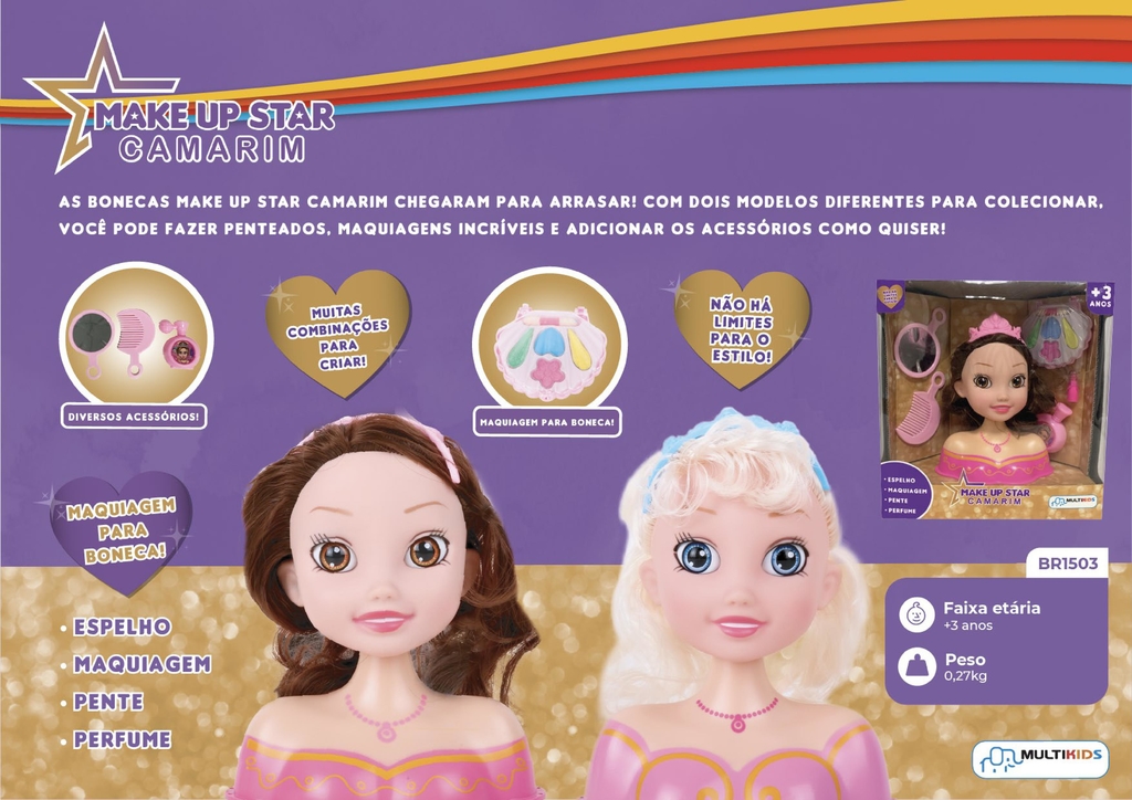 Boneca Make Up Star Super com Camarim para pentear - BR1502 em