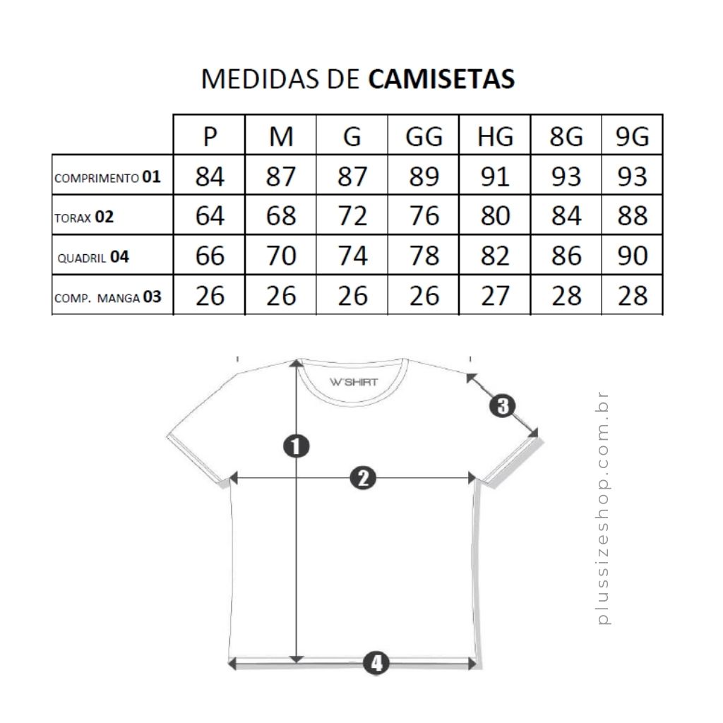 guia de tamanhos camisetas