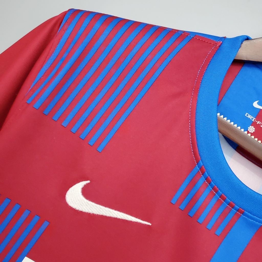 Camisa Barcelona Pré-Jogo 21/22 Nike Masculina - Vinho+Azul