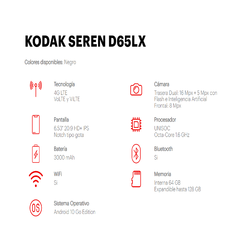 CELULAR KODAK SIREN D65LX 6.53" 2/64GB ANDROID GO NEGROC(7376) - Credihogares