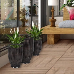 Trio De Vasos Argola Decorativos Junco Rústico Cor Tijolo - comprar online