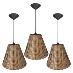 Kit 03 Lustre Luminária Pendente Junco Rustico Cúpula Médio