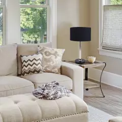 Abajur Sala Quarto Estilo Grande Pé Redondo Preto 50cm Altura com a Cúpula Preta - comprar online