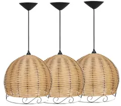 3 Pendente Junco Luminária Meia Esfera Cor Natural