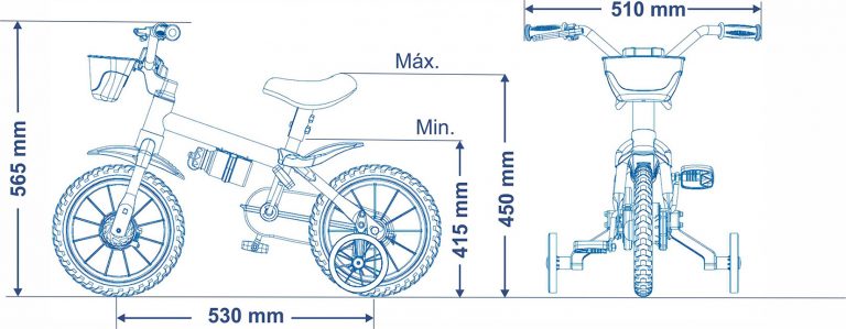 Desenho técnico da bicicleta Nathor com dimensões dos produtos.