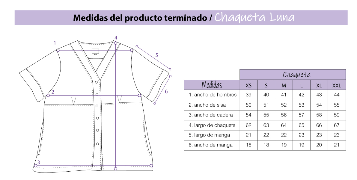 tabla de medidas - chaqueta Sara