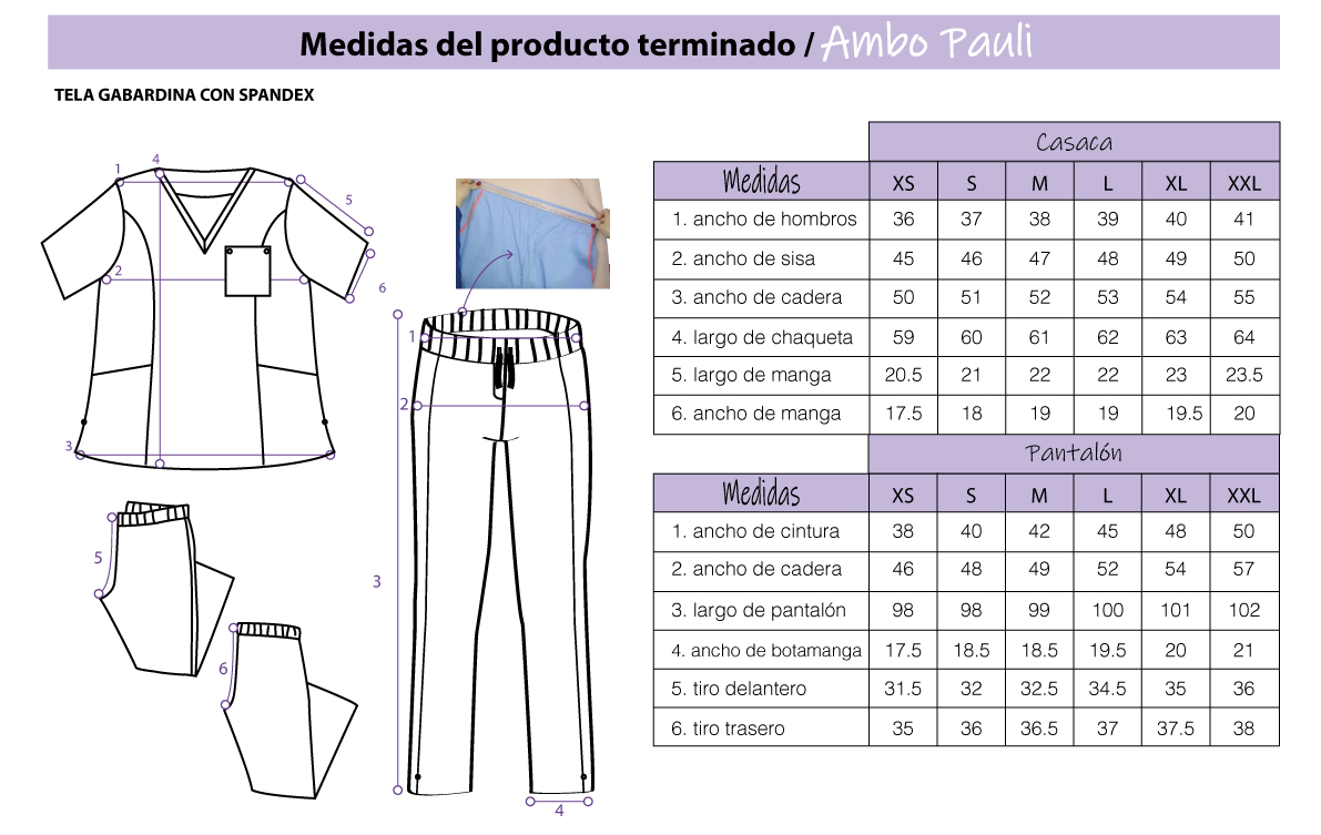 tabla de medidas - ambo Pauli