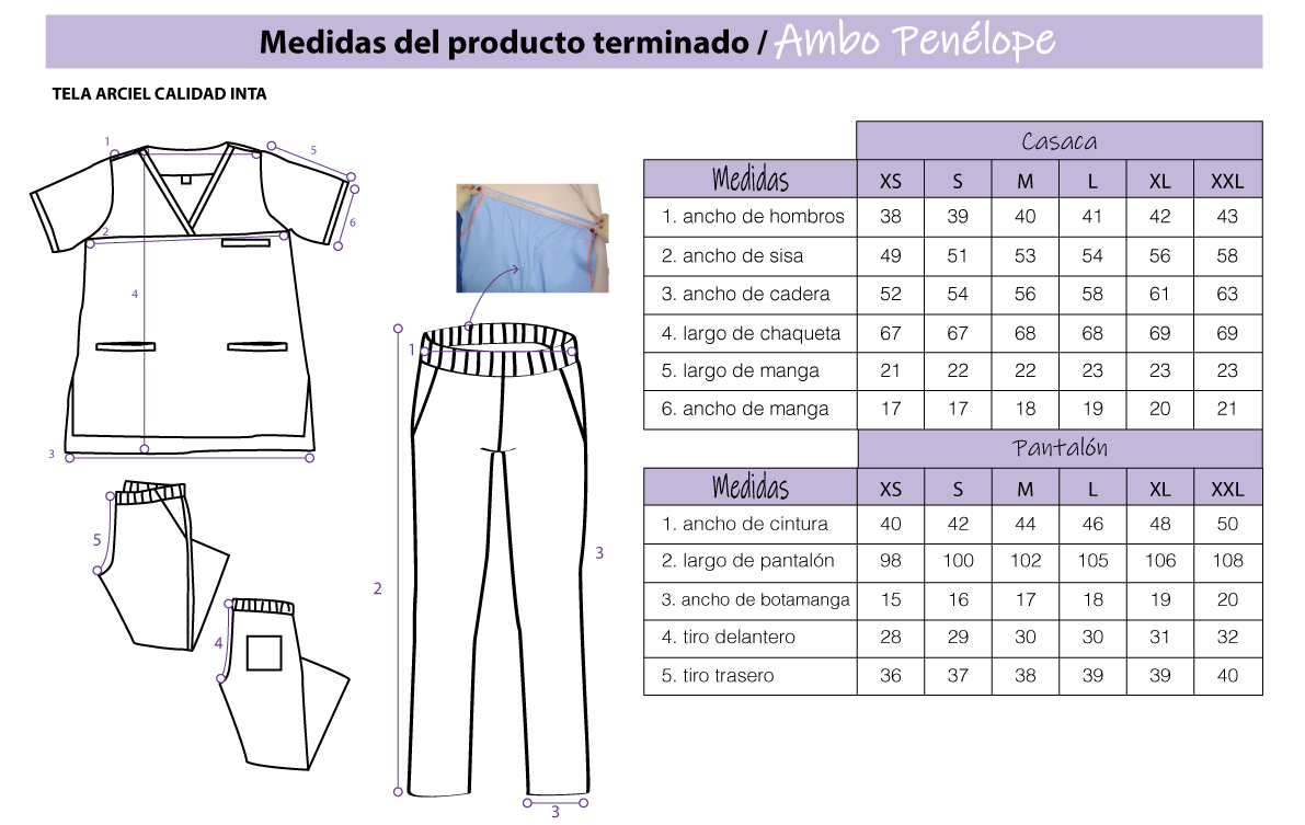 tabla de medidas - modelo Penélope