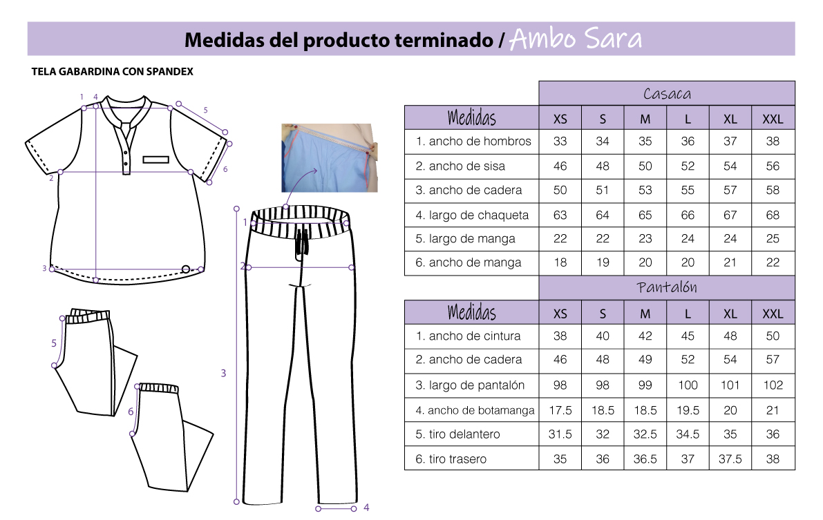 tabla de medidas - ambo Sara