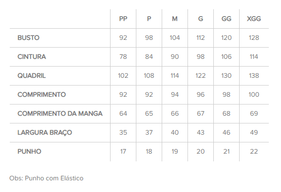 Tabela de medidas do Jaleco Alice Feminino Baunilha Dra Cherie vendido por Dra Puro Charme Santarém