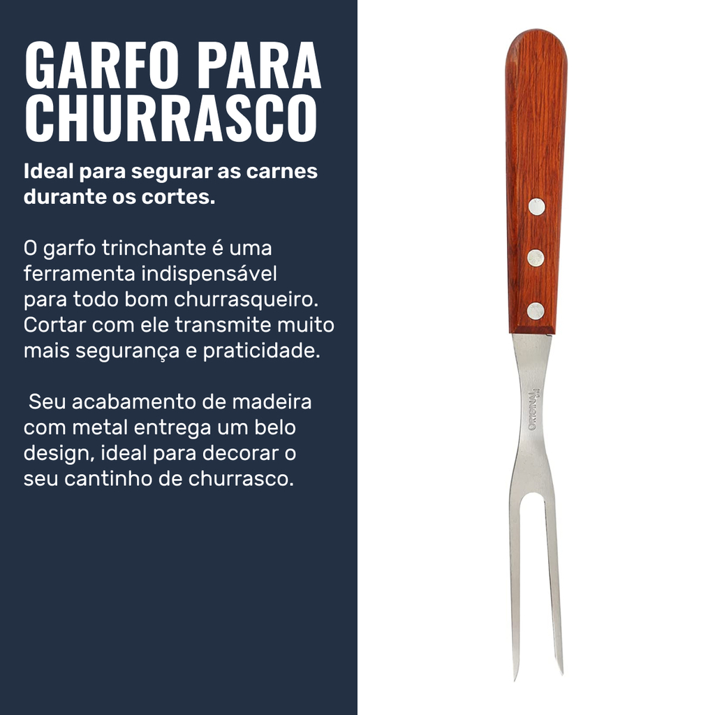 Garfo Grande Em Aço Inox Churrasco / Cozinha 33cm