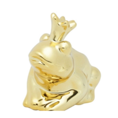 Enfeite De Cerâmica Crown Frog Sapo - Dourado