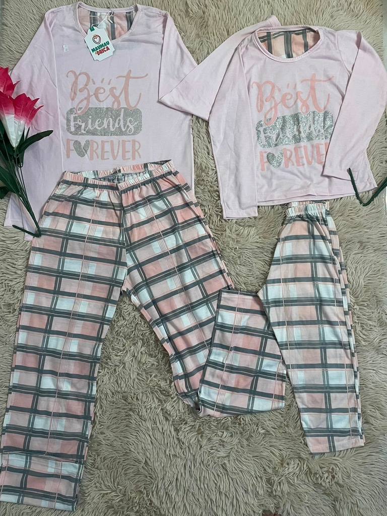 PIJAMA ALFAIATARIA LONGO XADREZ ROSA BEBÊ - Santo Pijama