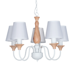COLGANTE 5 LUCES- LINEA FAMILY- DABOR- BLANCO Y MADERA