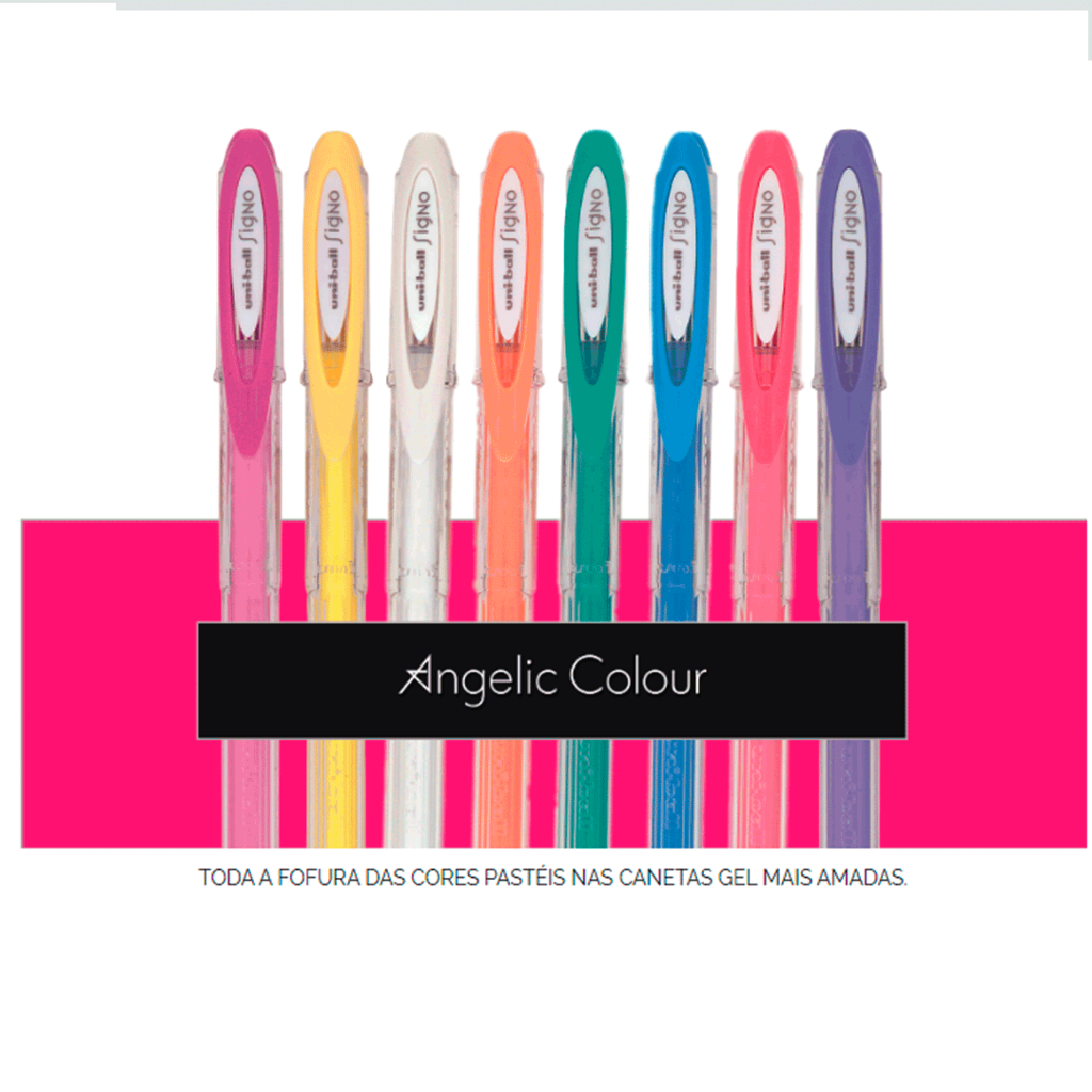 7 Canetas Gel Signo Angelic Colour Uni-ball - Branca - Papéis