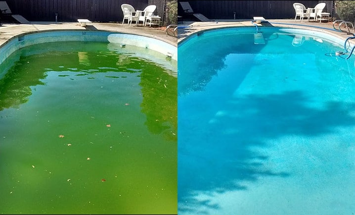 piscina antes y después de limpieza