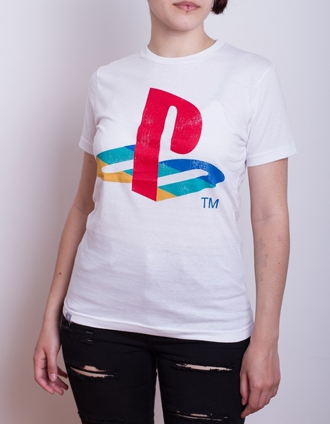 REMERA PLAYSTATION RETRO COLORS MUJER BLANCA