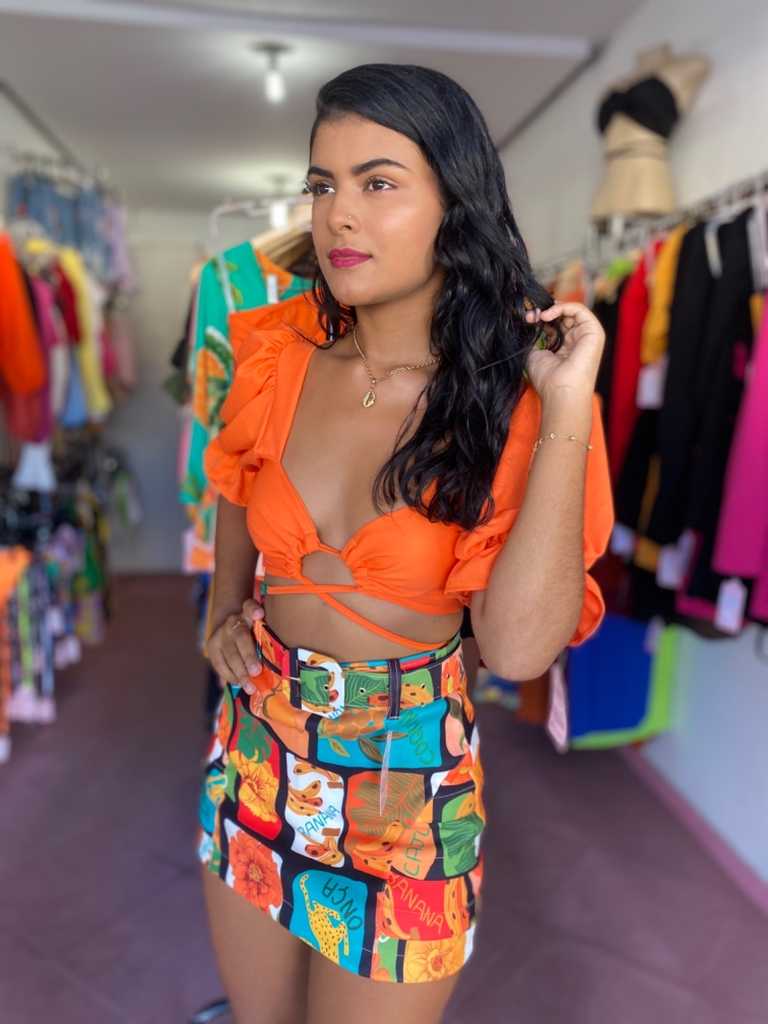 conjunto alfaiataria short e cropped