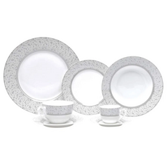JANTAR 42 PÇS P/ 6 PESSOAS DE PORC. N. BONE PREC. LYOR PRATA E BRANCO