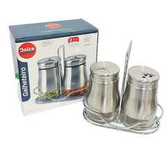 PORTA CONDIMENTOS DE VIDRO 2 PEÇAS COM SUPORTE DE AÇO INOX DOLCE HOME - comprar online