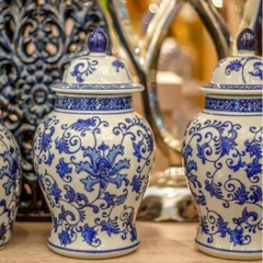 POTICHE DE CERÂMICA COM TAMPA AZUL 50 CM - comprar online
