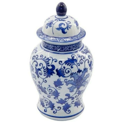 POTICHE DE CERÂMICA COM TAMPA AZUL 50 CM