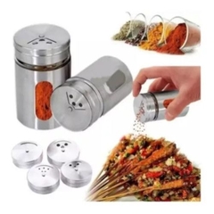 SALEIRO E PIMENTEIRO 100ML COM SUPORTE 3 PÇS DE AÇO INOX na internet
