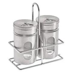 SALEIRO E PIMENTEIRO 100ML COM SUPORTE 3 PÇS DE AÇO INOX
