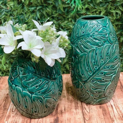 VASO DE CERÂMICA FOLHAGENS VERDE (21X19CM) - comprar online