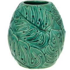VASO DE CERÂMICA FOLHAGENS VERDE (21X19CM)