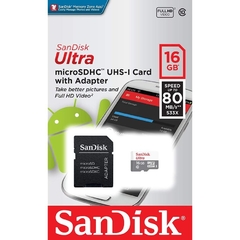 MICRO-SD 16GB SANDISK HC SDSQUNS-016G-GN 80MB/S CLASS 10 C/ADAPTADOR