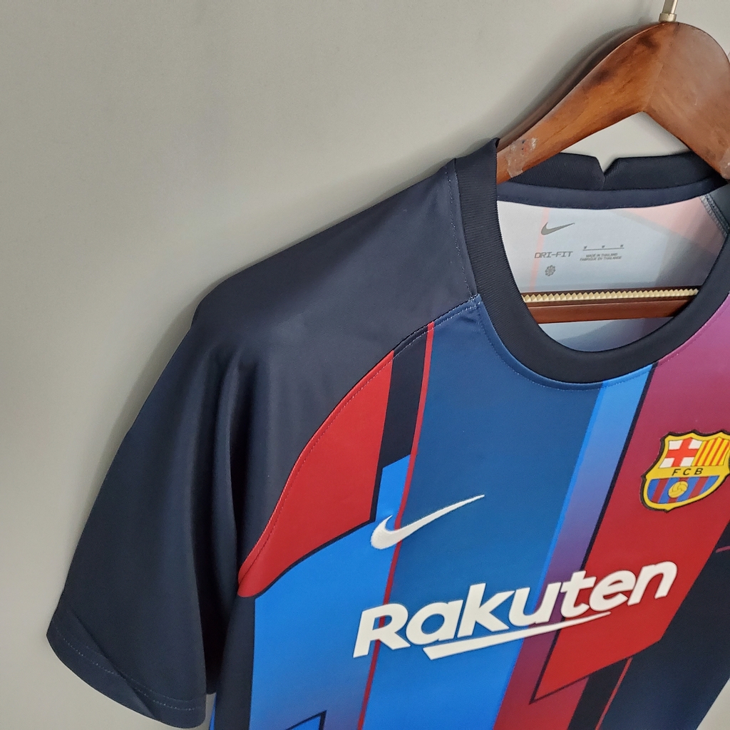 Camisa Barcelona Pré-Jogo 21/22 Nike Masculina - Vinho+Azul