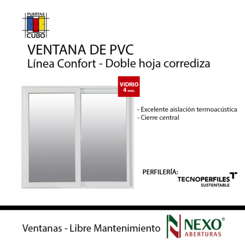 Ventana de PVC Blanco Linea confort Vidrio 4mm de 1,50 x 1,10