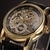 Mg. Orkina relógio masculino de luxo, pulseira de couro, retrô, preto, dourado
