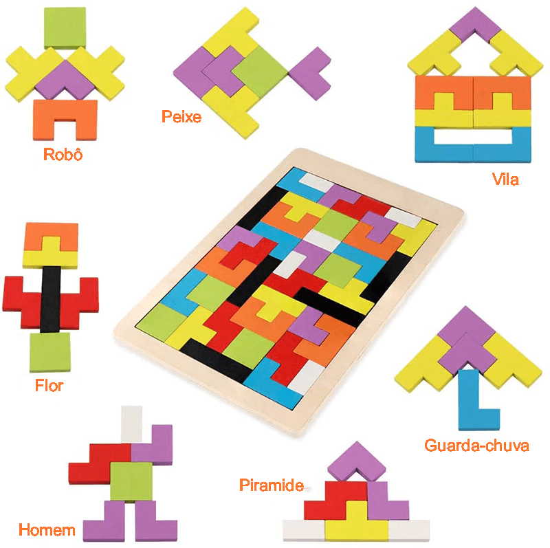 Tetris de Encaixar de Madeira – Jogo Educativo para Crianças – Afeto Lúdico