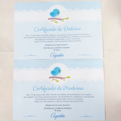 Certificado Pajarito (celeste)
