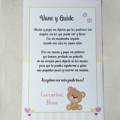 Carta para Padrinos - Osita con moño