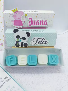 Souvenirs jabones 5 letras en cajita - comprar online