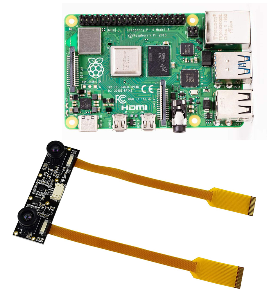 Raspberry Pi 4 Computer Model B 4GB RAM + Waveshare Binocular Camera ...