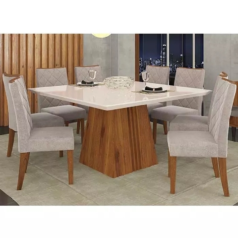 Mesa de Jantar Deli c/ 6 Cadeiras Delta Bege - LJ Móveis - 180x90