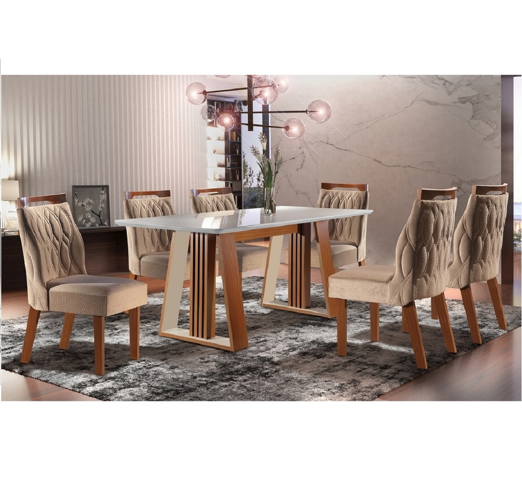 Conjunto de Mesa com Tampo de Vidro Deli com 6 Cadeiras Delta Lj Móveis