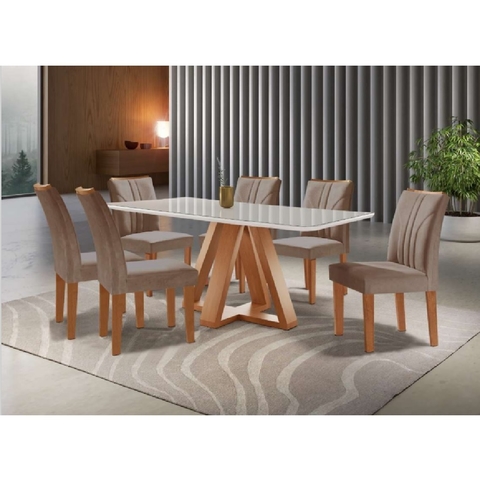 Mesa de Jantar Deli c/ 6 Cadeiras Delta Bege - LJ Móveis - 180x90