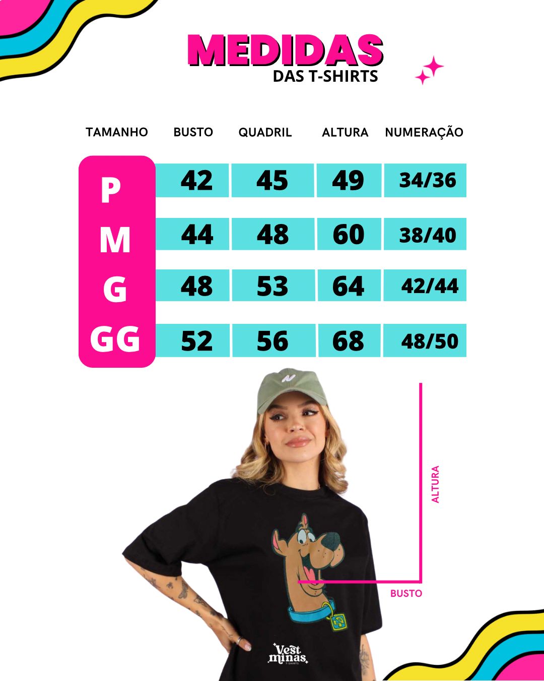 Loja online de Vest Minas T-shirts - Guia de medidas