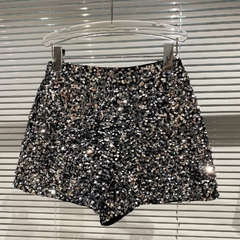 Shorts de lantejoulas para o corpo inteiro feminino 2021 outono novo brilhante com zíper para boate curto feminino slim fit preto - Pandora store