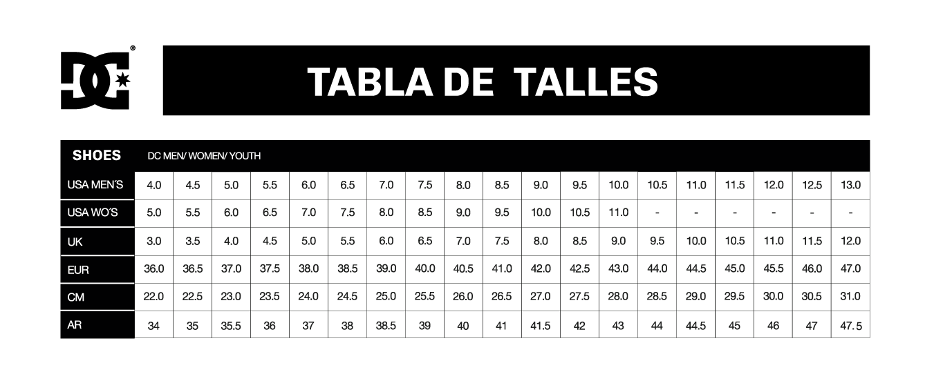 Talles DC Calzado