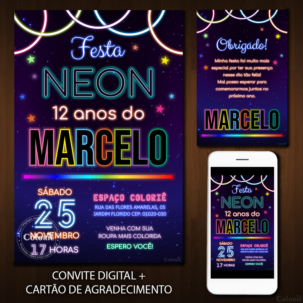 Convite Para Festa Neon