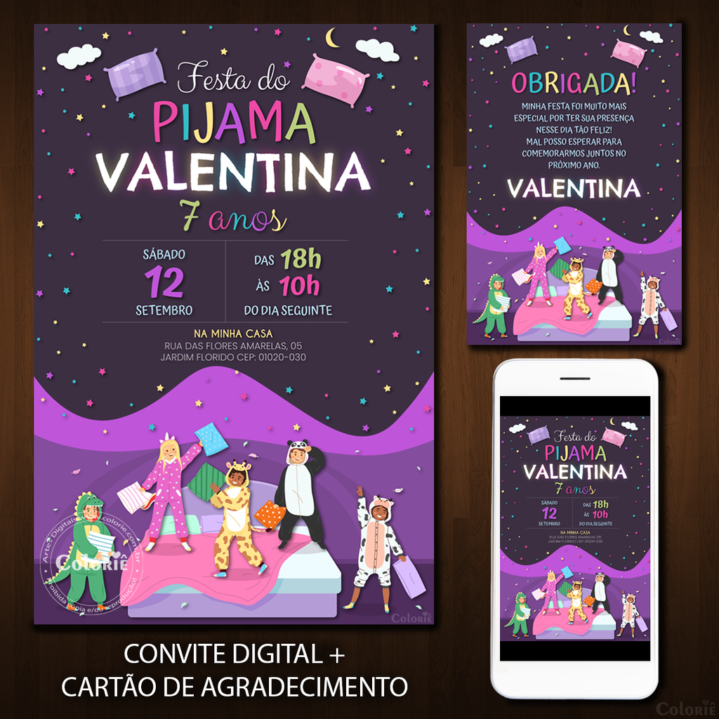 Convite Digital com Tema Festa do Pijama Infantil