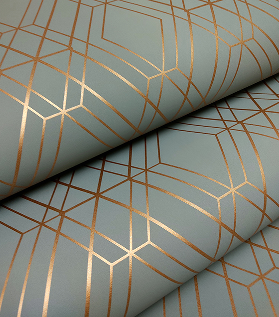 PAPEL DE PAREDE LINHAS AZUL ESCURO COM FIO DOURADO - VINÍLIZADO