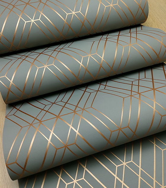 PAPEL DE PAREDE LINHAS AZUL ESCURO COM FIO DOURADO - VINÍLIZADO