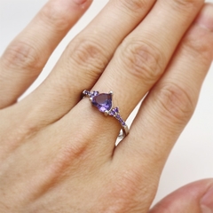Free Sent Certificate Fashion Women Wedding Jewelry Cute Heart Heart Design Purple Crystl Amethyst Silver 925 Ring Dropshipping - comprar online